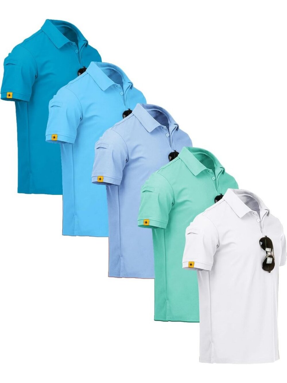 5 Pack Men's Short Sleeve Polo Shirts - Moisture Wicking Golf Tees, Casual Wear